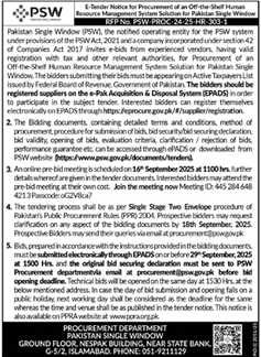 Pakistan Single Window Islamabad Tender Notice